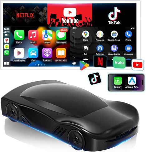 محول Kuayvan Wireless CarPlay لأجهزة iOS وAndroid - صندوق سحري مع Netflix/YouTube/TikTok/Play Store/Mirror Link/TF Card، 5 جيجا هرتز WiFi و5.1 BT، لـ 2016+ OEM Wired CarPlay وAndroid Auto Cars in Kuwait