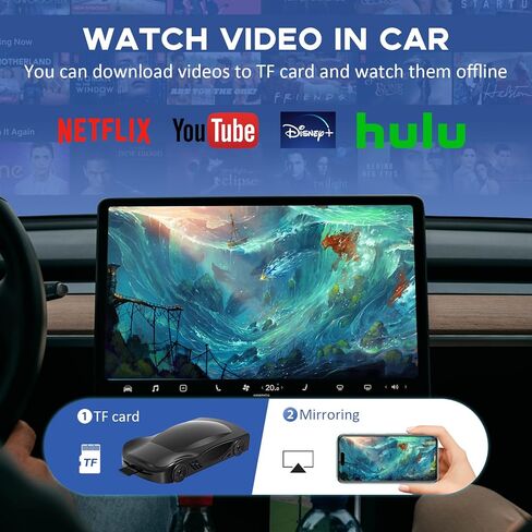 محول Kuayvan Wireless CarPlay لأجهزة iOS وAndroid - صندوق سحري مع Netflix/YouTube/TikTok/Play Store/Mirror Link/TF Card، 5 جيجا هرتز WiFi و5.1 BT، لـ 2016+ OEM Wired CarPlay وAndroid Auto Cars in Kuwait