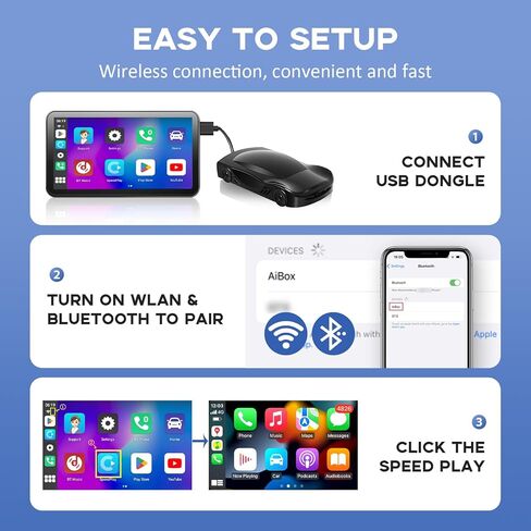 محول Kuayvan Wireless CarPlay لأجهزة iOS وAndroid - صندوق سحري مع Netflix/YouTube/TikTok/Play Store/Mirror Link/TF Card، 5 جيجا هرتز WiFi و5.1 BT، لـ 2016+ OEM Wired CarPlay وAndroid Auto Cars in Kuwait