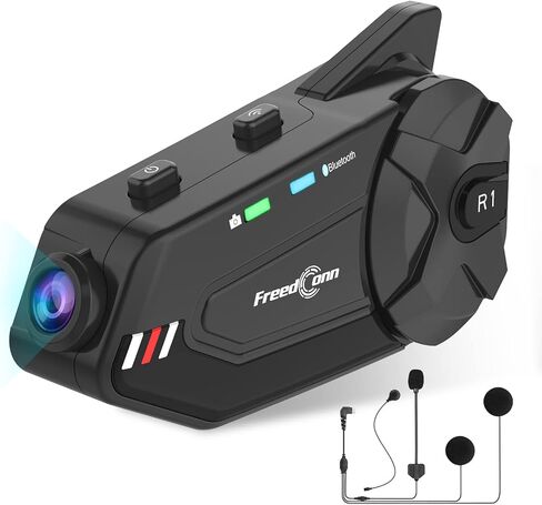 فريدكون سماعة خوذة دراجة نارية مع كاميرا R1plus خوذة إنترفون 1080P واي فاي أنظمة اتصالات الدراجات النارية مع إلغاء الضوضاء CVC / مشاركة الموسيقى / IP65 مقاومة للماء (تأتي مع بطاقة TF 64 جيجا) in Kuwait