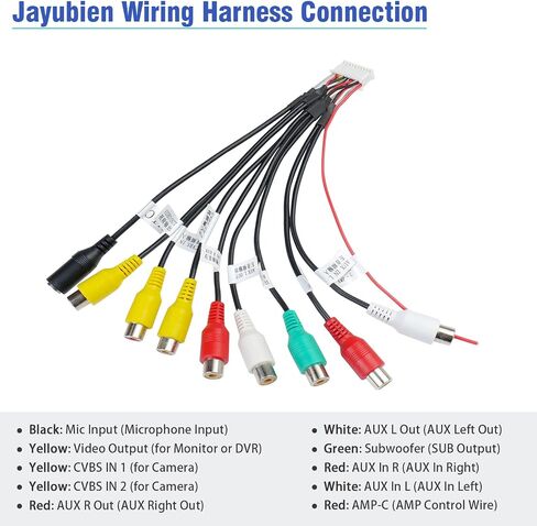 Jayubien 20Pin RCA Wiring Harness Adapter with 9 Female RCA Audio Video Plug Mic Sub Woofer CVBS Connector Assembly for Android Car Radio Stereo in Saudi Arabia