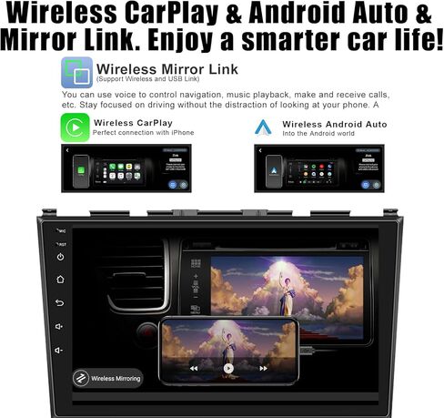 ستيريو سيارة لهوندا CRV 2007-2011 8 Core Android 12 مع CarPlay Android Auto، 9 بوصة 1280X720 IPS شاشة لمس بلوتوث مشغل راديو السيارة مع كاميرا احتياطية، AM/FM/RDS، AUX، Hi-Fi، SWC in Kuwait