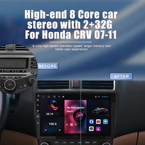 ستيريو سيارة لهوندا CRV 2007-2011 8 Core Android 12 مع CarPlay Android Auto، 9 بوصة 1280X720 IPS شاشة لمس بلوتوث مشغل راديو السيارة مع كاميرا احتياطية، AM/FM/RDS، AUX، Hi-Fi، SWC in Kuwait