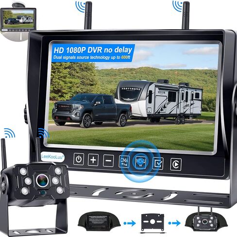 LeeKooLuu RV Backup Camera Wireless HD 1080P 7 Inch Recorder DVR Monitor Touch Key Screen Four Channel Adapter for Furrion Pre-Wired RV Rear View System Waterproof Night Vision 2023 Latest Version LK5 in Kuwait
