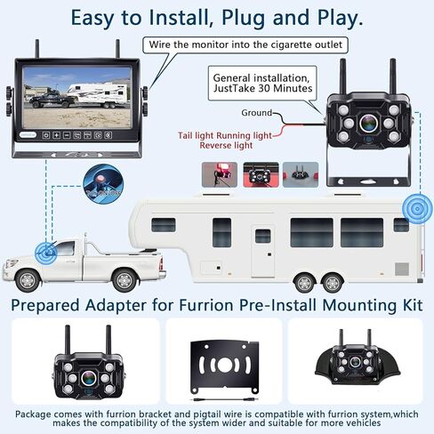 LeeKooLuu RV Backup Camera Wireless HD 1080P 7 Inch Recorder DVR Monitor Touch Key Screen Four Channel Adapter for Furrion Pre-Wired RV Rear View System Waterproof Night Vision 2023 Latest Version LK5 in Kuwait