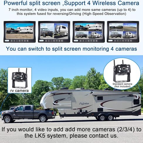 LeeKooLuu RV Backup Camera Wireless HD 1080P 7 Inch Recorder DVR Monitor Touch Key Screen Four Channel Adapter for Furrion Pre-Wired RV Rear View System Waterproof Night Vision 2023 Latest Version LK5 in Kuwait