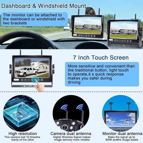 LeeKooLuu RV Backup Camera Wireless HD 1080P 7 Inch Recorder DVR Monitor Touch Key Screen Four Channel Adapter for Furrion Pre-Wired RV Rear View System Waterproof Night Vision 2023 Latest Version LK5 in Kuwait