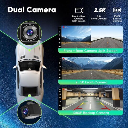 Hererod ستيريو سيارة Carplay لاسلكي محمول مع كاميرا داش 2.5K - شاشة IPS عالية الدقة 9.8 بوصة، Android Auto، كاميرا احتياطية 1080 بكسل، تسجيل حلقة، بلوتوث، وحدة رأس ملاحة GPS، مستقبل راديو السيارة in Kuwait