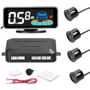 Shkalacar Car Reverse Parking Radar System Backup Rear Reversing Radars with 4 Parking Sensors Distance Detection + LCD Distance Display + Sound Warning Buzzer