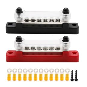 قطعتان من 6 محطات توصيل بصف واحد 150 أمبير مع غطاء، كتلة طرفية لتوزيع الطاقة على الأرض مع 6 براغي M4 و2 مسامير M6 للسيارات والقوارب البحرية والقافلة RV in Kuwait