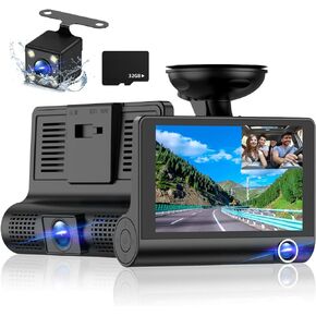 كاميرا داش كام أمامية وخلفية من 3 قنوات، 1080 بيكسل 4 بوصة 170 درجة زاوية واسعة داشكام، كاميرا داش للسيارات مع بطاقة 32 جيجابايت، رؤية ليلية فائقة، مستشعر G، كشف الحركة، وضع ركن السيارة، تسجيل حلقة in Kuwait