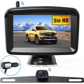 Wireless Backup Camera 5" Monitor, 1080P HD License Plate Camera w/ 100ft Stable Signal for Rear View Car Pickup Truck Sedan Rv Van Camper, Night Vision& Waterproof System CF3 in Kuwait