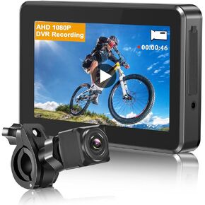كاميرا رؤية خلفية للدراجة من اتوفانكا مع تسجيل 4.3 انش HD 1080P كاميرا رؤية خلفية للدراجة مقاومة للماء IP68 متوافقة مع الدراجة الالكترونية والجبلية ودراجة الطريق in Kuwait