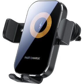 شاحن سيارة لاسلكي، حامل هاتف شاحن سيارة بقدرة 15 واط، شاحن هاتف سيارة لاسلكي مع خطاف معدني فولاذي متين، حامل هاتف سيارة ثابت شاحن لاسلكي مناسب لسلسلة iPhone وAndroid in Kuwait