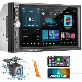 Double Din Car Stereo Compatible with Apple Carplay and Android Auto, 7-Inch HD Touchscreen with Voice Control, Mirror Link, Rear View Camera, Bluetooth, AM/FM Radio Audio Receiver, USB/TF/AUX Port in Kuwait