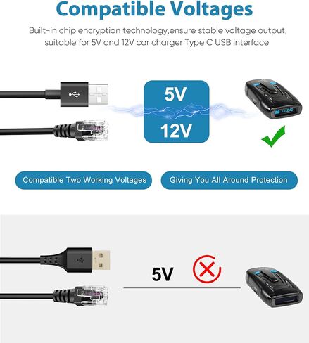 كابل كاشف الرادار، سلك طاقة USB إلى RJ11 لـ Uniden R3 R7 R1 كاشف الرادار مرافقة Redline 360c Max Solo Passport 9500ix 8500 X80 Beltronics 12V كابل محول ولاعة السيارة (RJ11-6.56ft) in Saudi Arabia