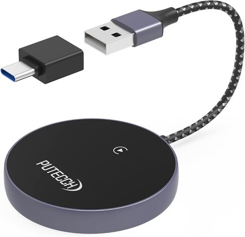 PUTECCH Wireless CarPlay Adapter Work for Cars with Factory Wired Apple CarPlay, Wired to Wireless CarPlay Dongle with USB to USB C Adapter, Plug & Play, for iPhone 7 and Above & iPhone iOS 10+ in Kuwait