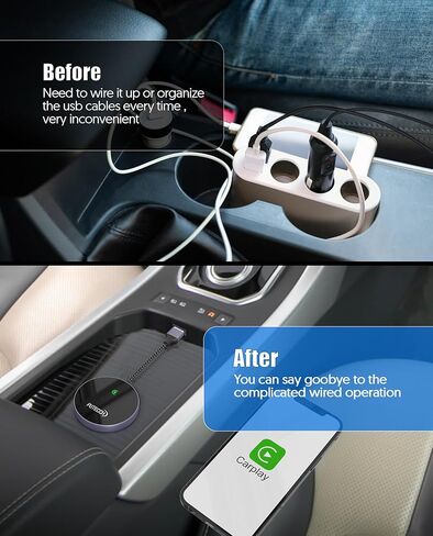 PUTECCH Wireless CarPlay Adapter Work for Cars with Factory Wired Apple CarPlay, Wired to Wireless CarPlay Dongle with USB to USB C Adapter, Plug & Play, for iPhone 7 and Above & iPhone iOS 10+ in Kuwait