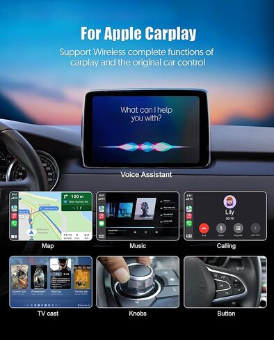 PUTECCH Wireless CarPlay Adapter Work for Cars with Factory Wired Apple CarPlay, Wired to Wireless CarPlay Dongle with USB to USB C Adapter, Plug & Play, for iPhone 7 and Above & iPhone iOS 10+ in Kuwait