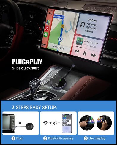 PUTECCH Wireless CarPlay Adapter Work for Cars with Factory Wired Apple CarPlay, Wired to Wireless CarPlay Dongle with USB to USB C Adapter, Plug & Play, for iPhone 7 and Above & iPhone iOS 10+ in Kuwait