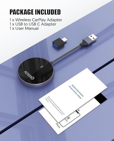 PUTECCH Wireless CarPlay Adapter Work for Cars with Factory Wired Apple CarPlay, Wired to Wireless CarPlay Dongle with USB to USB C Adapter, Plug & Play, for iPhone 7 and Above & iPhone iOS 10+ in Kuwait