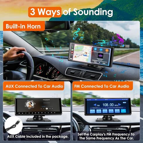 SANPTENT Wireless Apple CarPlay Dash Mount Portable Car Stereo, Android Auto, 9.33-Inch FHD Touchscreen Car Audio Receiver, Drivemate, Car Buddy with Voice Control, AUX/AV IN/USB, AHD Rear View Camera in Kuwait
