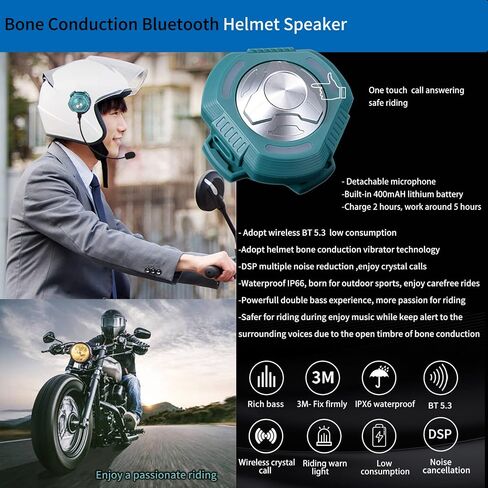 Motorcycle Bluetooth Vibration Helmet Speaker Bone Conduction Wireless Helmet Headset Headphone with DSP Nosie Cancellation Mic for Motorbike Skiing IP66 Waterproof (Black) in Saudi Arabia