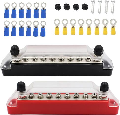 كتلة ترصيع طرفية توزيع الطاقة من AOLDHYY: شريط ناقل البطارية مع غطاء ومسامير طرفية M6 كتلة توزيع طرفية للبطارية باللون الأسود والأحمر للقافلة والقارب البحري in Kuwait