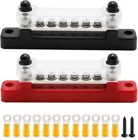 قطعتان من 6 محطات توصيل بصف واحد 150 أمبير مع غطاء، كتلة طرفية لتوزيع الطاقة على الأرض مع 6 براغي M4 و2 مسامير M6 للسيارات والقوارب البحرية والقافلة RV in Kuwait