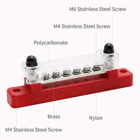 قطعتان من 6 محطات توصيل بصف واحد 150 أمبير مع غطاء، كتلة طرفية لتوزيع الطاقة على الأرض مع 6 براغي M4 و2 مسامير M6 للسيارات والقوارب البحرية والقافلة RV in Kuwait