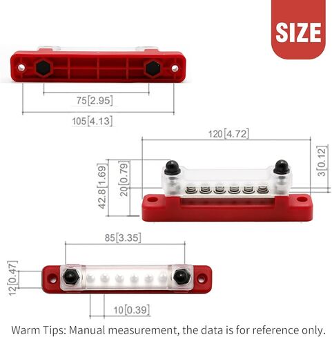قطعتان من 6 محطات توصيل بصف واحد 150 أمبير مع غطاء، كتلة طرفية لتوزيع الطاقة على الأرض مع 6 براغي M4 و2 مسامير M6 للسيارات والقوارب البحرية والقافلة RV in Kuwait