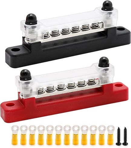 قطعتان من 6 محطات توصيل بصف واحد 150 أمبير مع غطاء، كتلة طرفية لتوزيع الطاقة على الأرض مع 6 براغي M4 و2 مسامير M6 للسيارات والقوارب البحرية والقافلة RV in Kuwait