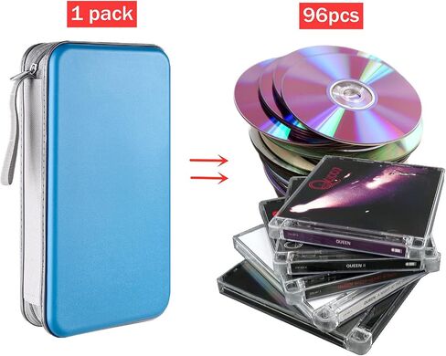 حافظة LIOVODE DVD، حافظة أقراص مضغوطة سعة 96 قرصًا مضغوطًا محمولة وحامل تخزين من البلاستيك الصلب ومحفظة DVD CD ومنظم للسيارة (أسود) in Kuwait