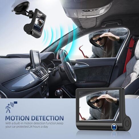 كاميرا داش كام أمامية وخلفية من 3 قنوات، 1080 بيكسل 4 بوصة 170 درجة زاوية واسعة داشكام، كاميرا داش للسيارات مع بطاقة 32 جيجابايت، رؤية ليلية فائقة، مستشعر G، كشف الحركة، وضع ركن السيارة، تسجيل حلقة in Kuwait