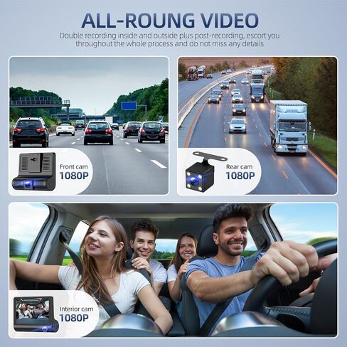 كاميرا داش كام أمامية وخلفية من 3 قنوات، 1080 بيكسل 4 بوصة 170 درجة زاوية واسعة داشكام، كاميرا داش للسيارات مع بطاقة 32 جيجابايت، رؤية ليلية فائقة، مستشعر G، كشف الحركة، وضع ركن السيارة، تسجيل حلقة in Kuwait