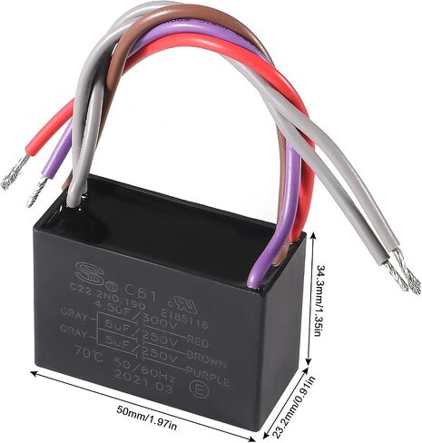 AEDIKO 2pcs CBB61 Capacitor 4.5/6/5uF 350V AC 5 Wires Metallized Polypropylene Film Capacitor for Electric Fan Pump Motor Generator in Saudi Arabia