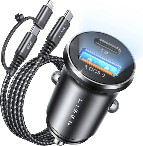 LISEN 54W USB C Car Charger Adapter [Mini & Metal] Cigarette Lighter USB Charger Fast Charging [PD QC 3.0] USBC Car Phone Charger for iPhone 15 Pro Max Plus 14 Samsung Galaxy S24 iPad Pro in Saudi Arabia
