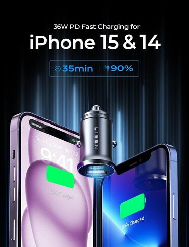 LISEN 54W USB C Car Charger Adapter [Mini & Metal] Cigarette Lighter USB Charger Fast Charging [PD QC 3.0] USBC Car Phone Charger for iPhone 15 Pro Max Plus 14 Samsung Galaxy S24 iPad Pro in Saudi Arabia