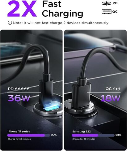 LISEN 54W USB C Car Charger Adapter [Mini & Metal] Cigarette Lighter USB Charger Fast Charging [PD QC 3.0] USBC Car Phone Charger for iPhone 15 Pro Max Plus 14 Samsung Galaxy S24 iPad Pro in Saudi Arabia