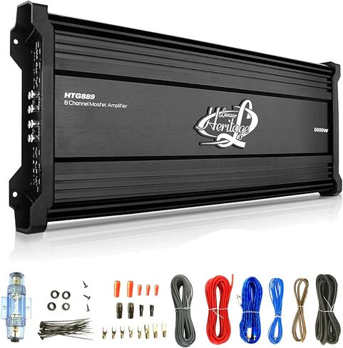 Lanzar HTG889 8 قنوات 4000 واط الطاقة القصوى 2 أوم مستقرة عالية ومنخفضة مرشح التحكم MOSFET مجموعة مضخم صوت السيارة مع مجموعة تركيب أسلاك مضخم صوت كاملة 8 قياسات in Kuwait