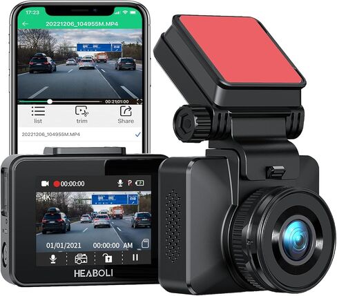 كاميرا داش كام 4K مدمجة واي فاي مسجل كاميرا لوحة القيادة للسيارة مع UHD 2160P، شاشة LCD 2 بوصة، زاوية واسعة 170 درجة، رؤية ليلية، شاشة ركن السيارة على مدار 24 ساعة، تسجيل حلقي، تطبيق دعم كاميرا السيارة in Kuwait