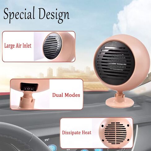 جانجلب سخان سيارة محمول 12 فولت 180 واط، سخان هواء للسيارة صغير بسرعة 2 في 1، مزيل الجليد للزجاج الامامي، مزيل الصقيع 360 درجة قابل للدوران 360 درجة ومزيل الضباب للسيارة وسيارات الدفع الرباعي وغيرها in Kuwait
