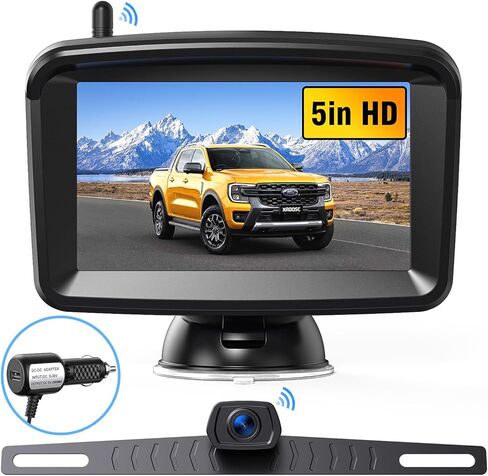 Wireless Backup Camera 5" Monitor, 1080P HD License Plate Camera w/ 100ft Stable Signal for Rear View Car Pickup Truck Sedan Rv Van Camper, Night Vision& Waterproof System CF3 in Kuwait