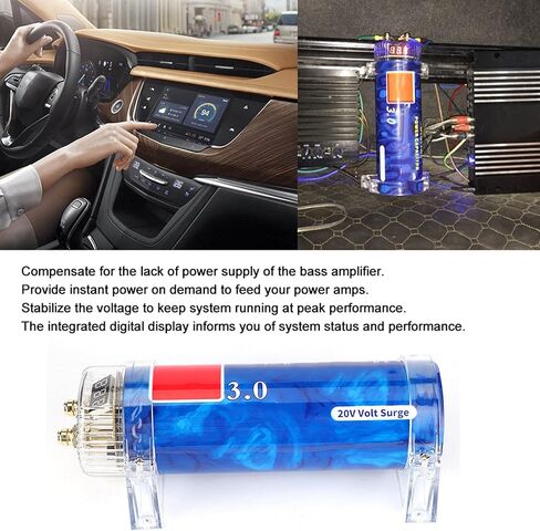 مكثف صوت السيارة من ديوكون، 3.0 مكثف طاقة صوت سيارة فاراد 3.0 منظم مضخم تثبيت اللون الأزرق قطع غيار السيارات المعدلة in Kuwait