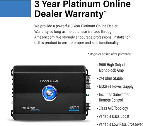 Planet Audio PL1500.1M Monoblock Car Amplifier - 1500 Watts, 2/4 Ohm Stable, Class A/B, Mosfet Power Supply in Saudi Arabia
