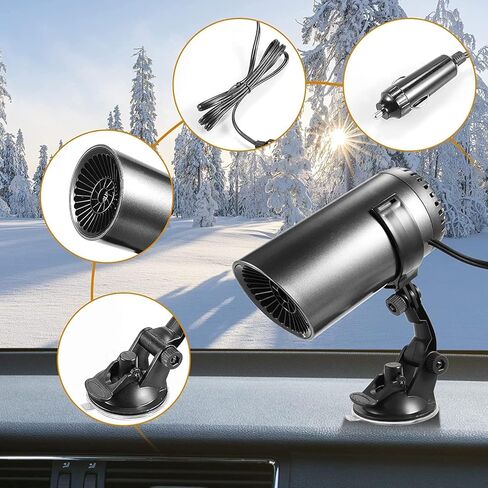 G · PEH Car Heater Plug in Defogger & Defroster 12V 150W 360 Degree Rotation Portable Car Electric Heating Cooling Fan with Suction Cup Car Windshield Defroster for All Cars in Kuwait