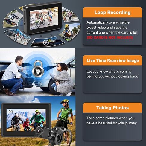 كاميرا رؤية خلفية للدراجة من اتوفانكا مع تسجيل 4.3 انش HD 1080P كاميرا رؤية خلفية للدراجة مقاومة للماء IP68 متوافقة مع الدراجة الالكترونية والجبلية ودراجة الطريق in Kuwait