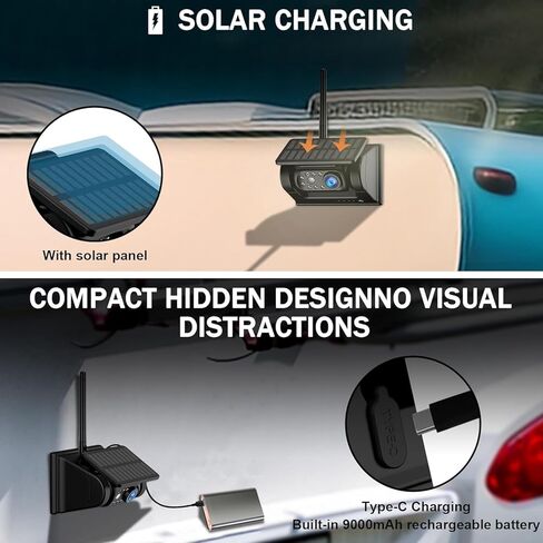 Magnetic Solar Wireless Backup Camera with HD1080P 5 Inch Monitor, Rechargeable Waterproof IR Night Vision Camera, No Wiring No Drilling, for Front/Rear View Camera System for Trailer/Truck/RV/Caravan in Kuwait