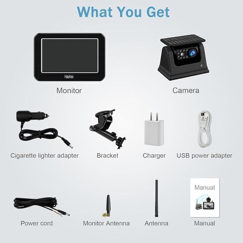 Magnetic Solar Wireless Backup Camera with HD1080P 5 Inch Monitor, Rechargeable Waterproof IR Night Vision Camera, No Wiring No Drilling, for Front/Rear View Camera System for Trailer/Truck/RV/Caravan in Kuwait