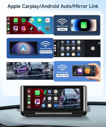 شاشة Apple Carplay لاسلكية محمولة للسيارة، شاشة Rimoody 6.86 بوصة HD IPS، شاشة Carplay لاسلكية/Android للسيارة، مع جهاز إرسال AUX/FM، كاميرا داش 4K، وصلة مرآة، بلوتوث، AirPlay in Saudi Arabia